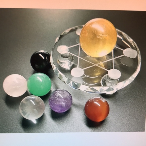 Mina Heal Set Of Seven Natural Chakra Crystal Balls with Stand NWOT - Picture 6 of 9